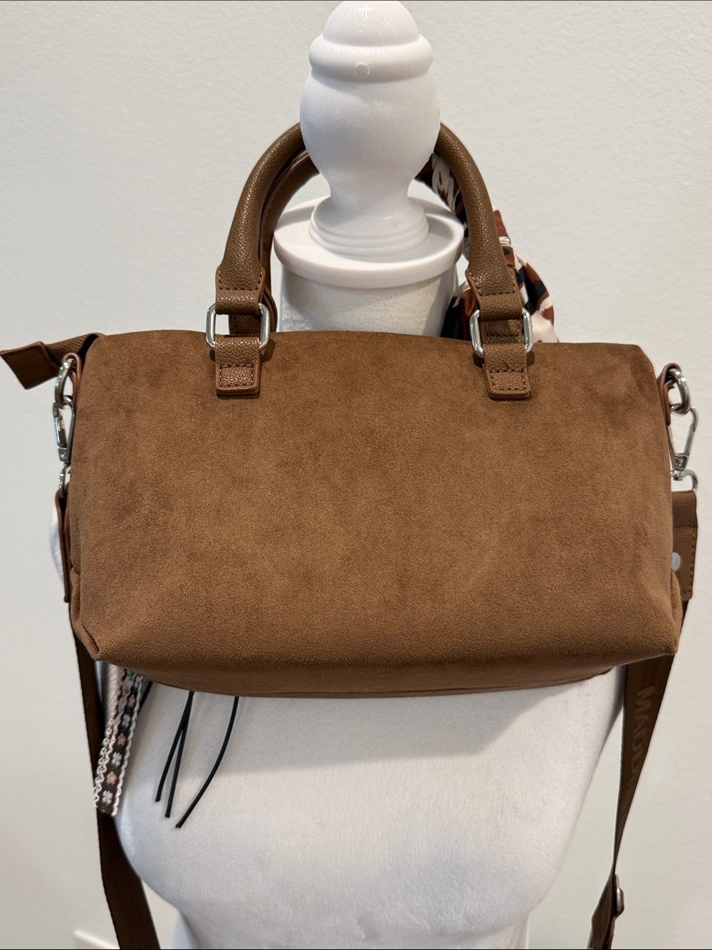 Madden NYC Slouchy Top Handle Satchel Cognac Color Faux Suede NWOT - Picture 11 of 16